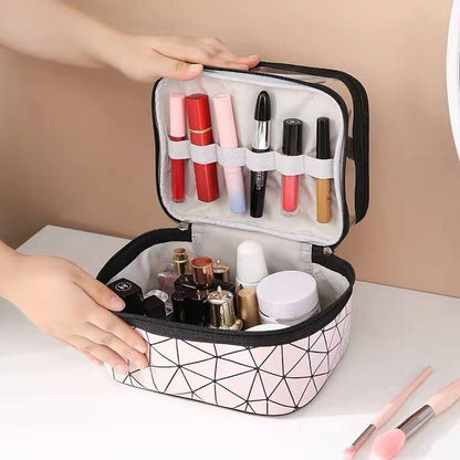 Women's Waterproof 2-Layer PU Cosmetic Organizer Box (Silver)
