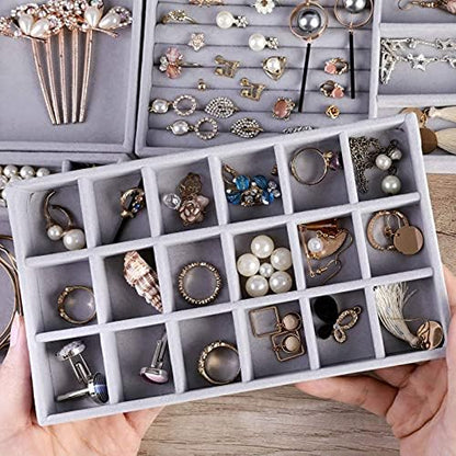 Jewelry Trays Organizer, Closet Drawer Accessories Tray Set of 4 Drawer Organizer for Earring, Ring, Gadgets & Cosmetics, Display Organizer Necklace Storage Showcase Bracelet Removable Tray