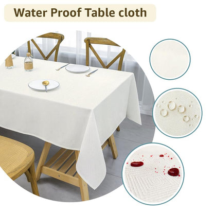 INtex Home Waterproof Tablecloth, Daniella Geometric Pattern Rectangle Table Cover, Stain Resistant Wipeable Fabric for Kitchen Dining Table, 1 Piece - Geometric Maze - Off-White - 200 x 270 cm