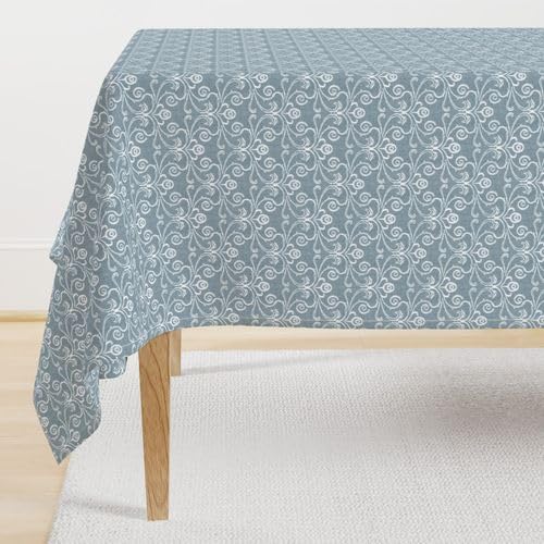 INtex Home Linen-Look Tablecloth, Elegant Meadow Breeze Printed Design, Wrinkle-Resistant Fabric for Dining Room Occasions Events and Everyday Use, 1 Piece - 130 x 200 cm - Petrol Blue