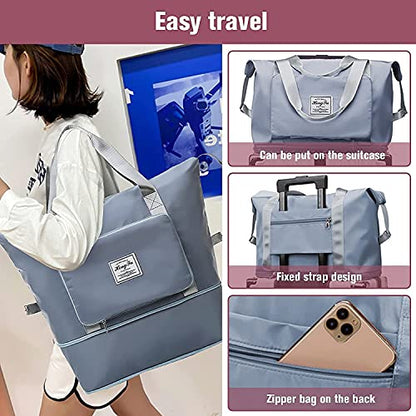 Large Capacity Folding Travel Bag,Portable Foldable Travel Lightweight Waterproof Oxford Fabric Duffel Bag Carry Luggage Bag for Gym, Vacation, Grey