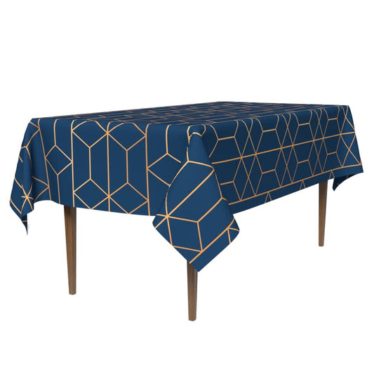 Tableau Waterproof Tablecloth in Blue & Gold, a 140x300 cm Rectangular Table Cover from Artistic Spillproof Polyester, an Elegant Stain-Resistant Protector for your Large Dining Table