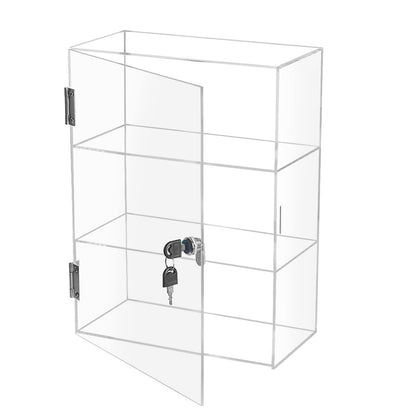 Clear Acrylic Display Cabinet with Lock and Door, 3 Fixed Shelves, 42 x 30 x 20 cm Glossy Countertop Organizer Box for Nail Polish Accessories Collectibles or Retail Display