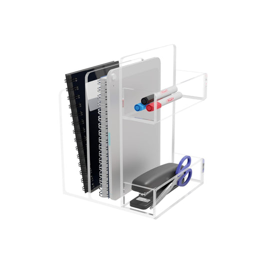 Acrylic Magazine and File Holder, Clear Desk Organizer for Mail and Folders, Modern and Sturdy Workspace Accessory and File Sorter for Office, Home, and Reception Areas
