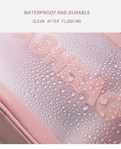 3Pcs Clear Cosmetic Bag Vinyl Air Travel Toiletry Bags Bulk, Water Resistant PVC Packing Cubes with Zipper Closure & Carry Handle for Women Baby Men, Make-up brush Case Beach Pool Spa Gym Bag (Pink)