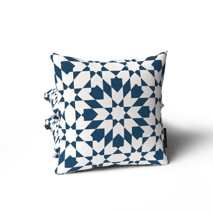 Topaz Velvet Cushion Cover in White & Blue, a luxurious 40x40 cm decorative throw pillow with an elegant pattern, perfect for adding a festive touch to your Ramadan or Eid home decor