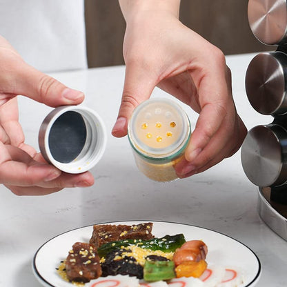 Stainless Steel Spice jar 12 Set Portable Seasoning Bottle Set Wood Grain Seasoning Rack Kitchen Supplies