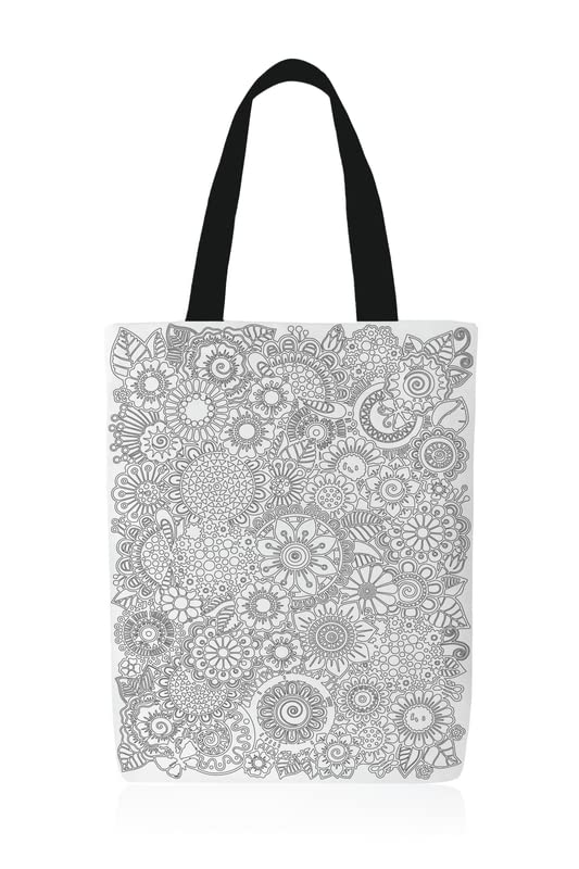 Coloring Canvas Mandala Junior Tote Bag, a DIY Craft Kit for Kids in Black & White, 32x45 cm, includes a Reusable Bag and Coloring Set, a Fun and Creative Activity for Children
