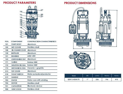 APT QDX1.5 1 hp submersible pump طلمبة غاطس زهر رواسب 34 م " by circle tools