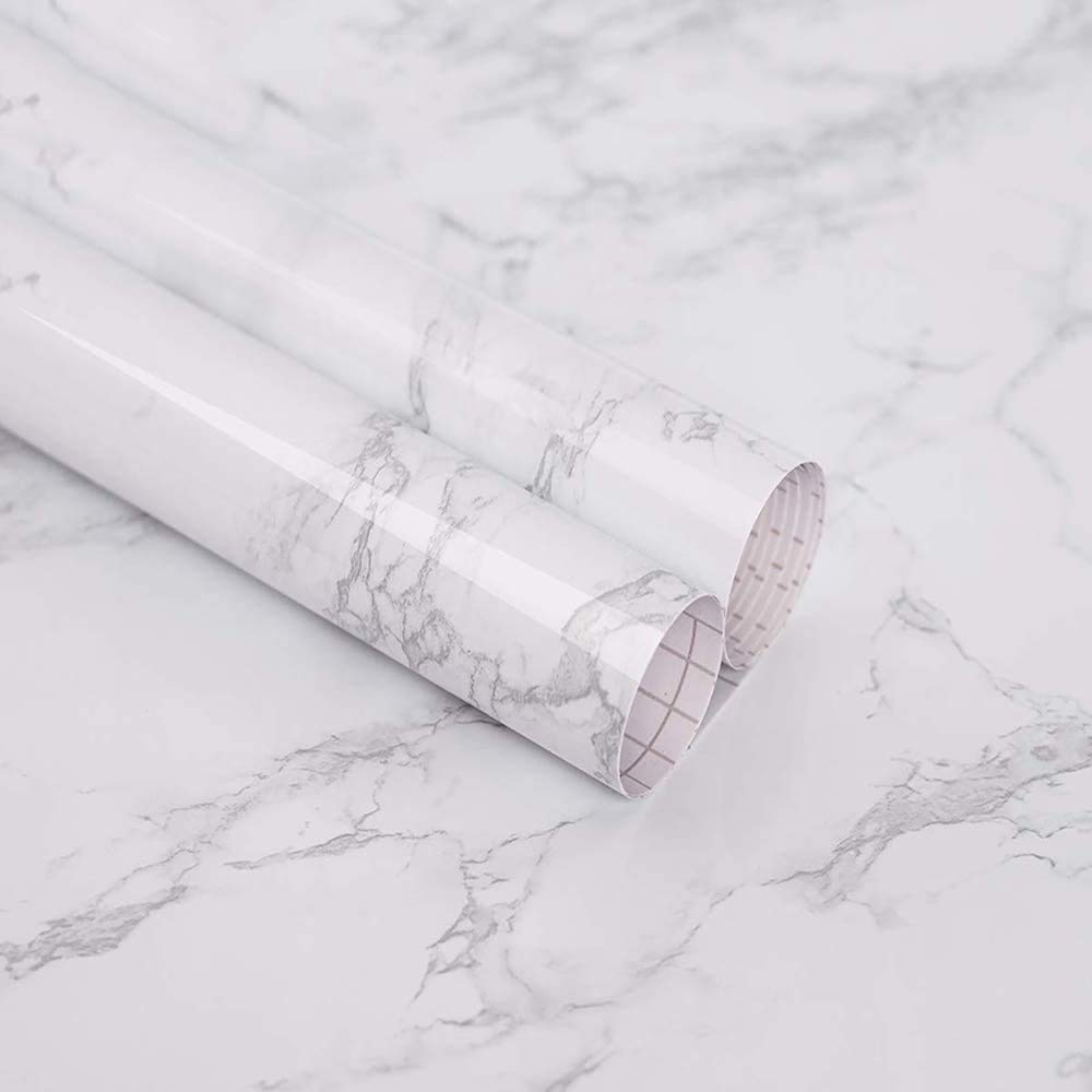 Smax Waterproof Wallpaper Self Adhesive Paper, Made with PVC, Best for Kitchen Countertop and Walls, Easy to Remove 60x500 cm (White Marble)