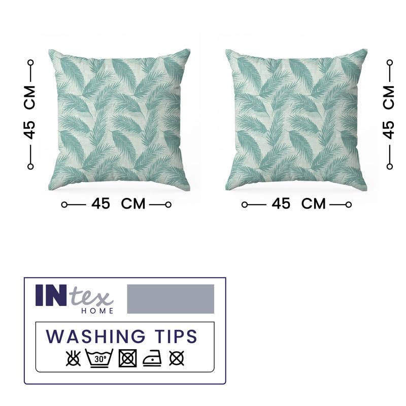 INTEX HOME Linen Velvet Cushion Set, Bella Leaf Pattern, Premium Soft Fabric, 40×40 cm, Turquoise, Elegant Living and Dining Room Decor, Comfortable and Durable Accent Pillows, 2 Pieces