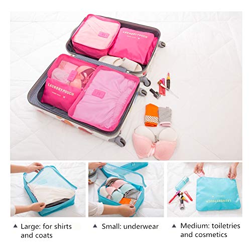 Dragon 6 in 1 Luggage, shopping Bags Compression Luggage Organizer Travel Cubes Packing 6 Units (3 Mesh Bag, 3 Laundry Bag),Suitcase Organizers Travel Ideal for Organizing Hand Suitcases - Pink