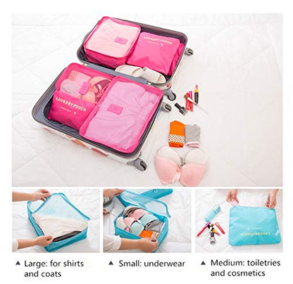 Dragon 6 in 1 Luggage, shopping Bags Compression Luggage Organizer Travel Cubes Packing 6 Units (3 Mesh Bag, 3 Laundry Bag),Suitcase Organizers Travel Ideal for Organizing Hand Suitcases - Pink