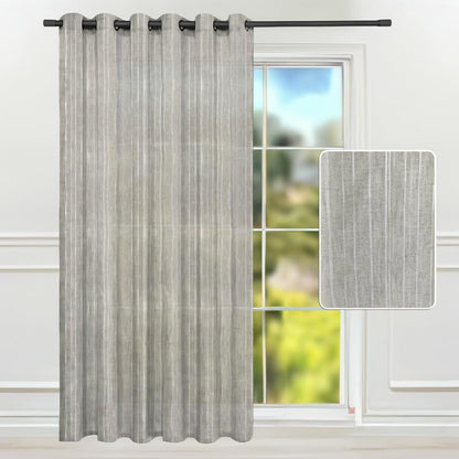 Intex CURTAINS HOUSE Natural Semi Sheer Linen Curtains for Living Room – Light Filtering Drapes with Steel Grommets and Random White Stripes, One Panel - Off-White - 200W x 230L CM