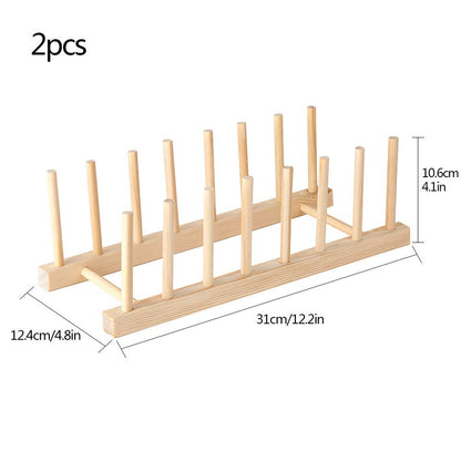 LEBKFT 2 Packs Plate Racks Stand Pot Lid Holder Bamboo Wooden Dish Racks Kitchen Cabinet Organizer Dish Drying Rack for Bowl, Cup, Cutting Board Holder Dish Drainer for Kitchen Counter Top