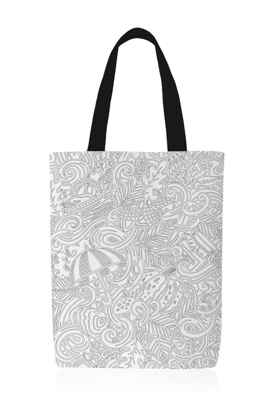 Coloring Canvas Umbrella Junior Tote Bag, a DIY Craft Kit for Kids in Black & White, 32x45 cm, includes a Reusable Bag and Coloring Set, a Fun and Creative Activity for Children