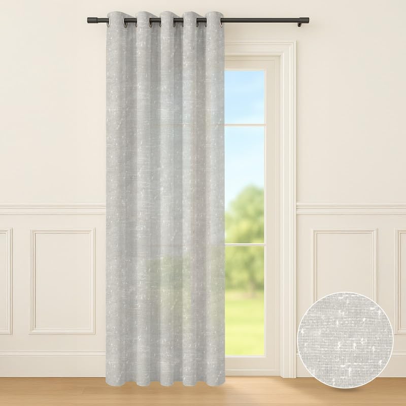INTEX HOME Elegant Linen Curtain Panel, Semi-Transparent Sheer Fabric with Steel Grommets, Lightweight Drapery, Soft Light Filtering Window Cover - 1 piece - Off-White - 400 W x 230 L