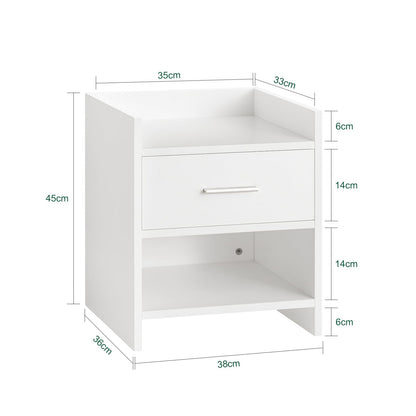 Bedside Table with 1 Drawer and 1 Niche in White, Compact Nightstand with Open and Closed Storage, Minimalist End Table for Bedroom, SmalLand FunctionaLSide Cabinet