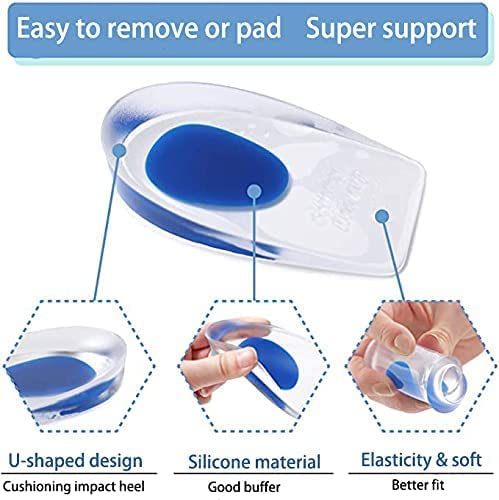 yuangao Soft Silicone Increase Heel height Protection with All-Day Shock Absorption to Relieve and Prevent Heel Pain, Support Pad Cup Gel Shock Cushion Orthotic Insole (L (length:11cm*width:5.5cm))