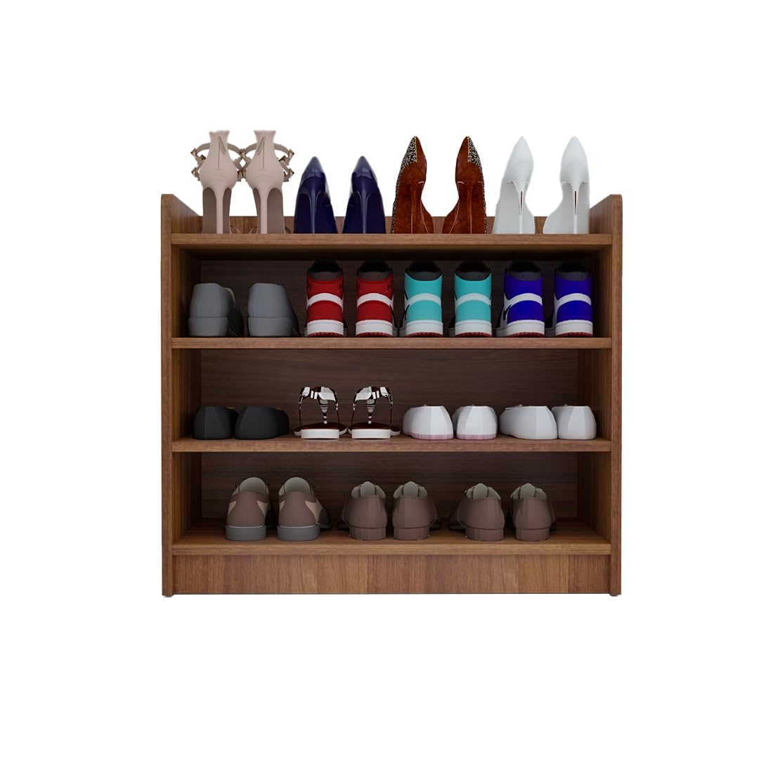 Wood Shoe Rack, Fits up to 15 Pairs, 4-Shelf Wooden Shoe Storage Organizer for Home, Knock-Down Design for Easy Assembly, Brown Finish