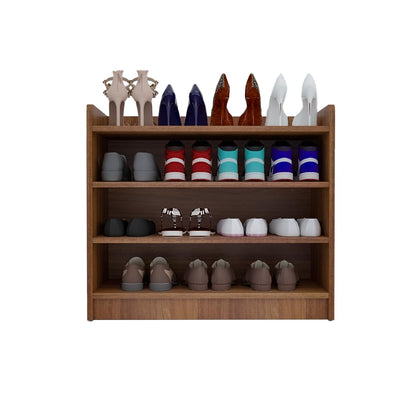 Wood Shoe Rack, Fits up to 15 Pairs, 4-Shelf Wooden Shoe Storage Organizer for Home, Knock-Down Design for Easy Assembly, Brown Finish