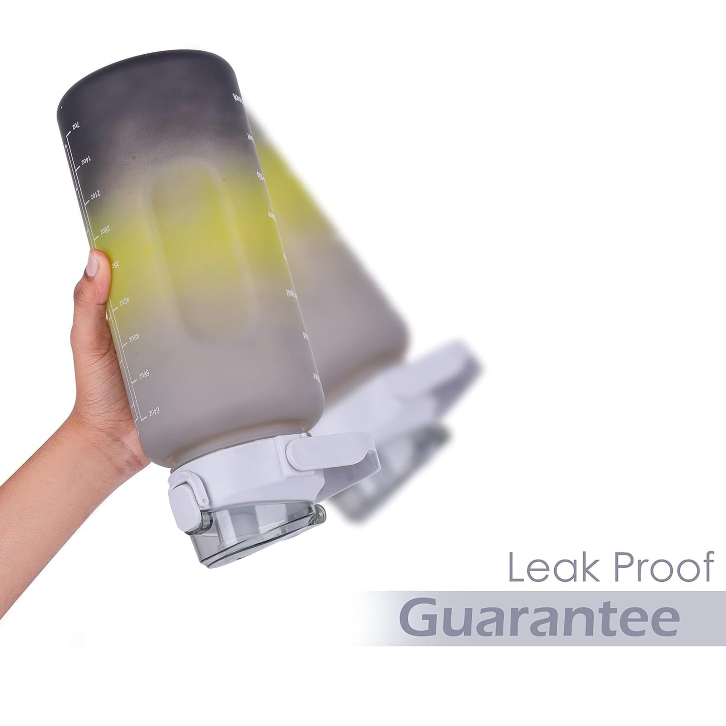 HUBTURE Set of 3 Water Bottle with Motivational Time Marker, Leakproof Durable Non-Toxic Sipper Water bottle for office, School Gallon Water bottle for gym (Black Yellow Grey, Plastic)