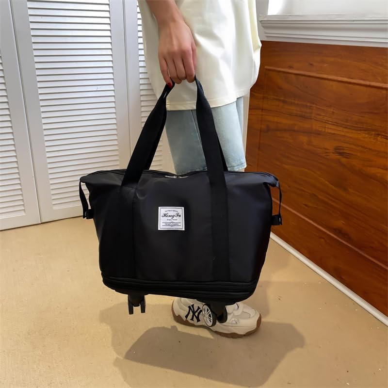 MirajX Travel Duffel Bag with Trolley 4 Wheels for Women | Foldable Extendable Moving Waterproof Sports Handbag | Travelling Organizer Bag (Black)