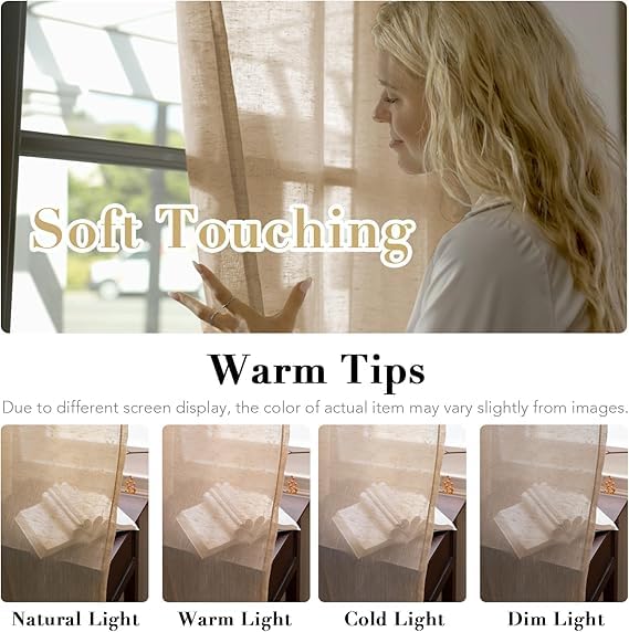 INtex CURTAINS House Semi-Transparent Linen Sheer Curtain, Lightweight Fabric with Steel Grommets, Elegant One Piece Window Panel for Living Room or Home Décor - 400 W x 270 L - Café