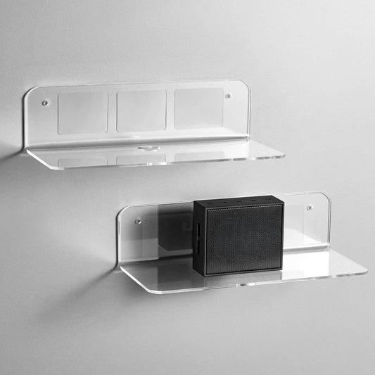 2-Piece Floating Wall Shelves, Clear Acrylic Shelves with Cable Clips, 30 cm Compact Wall-Mounted Display for Bedroom Bathroom Gaming Room Living Room or Office Use, Clear Color