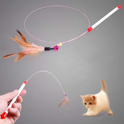 Blnboimrun 2PCS Pet Teaser Cat Toy Steel Wire Feather Interactive Cat Stick Training Kitten Wand Toys
