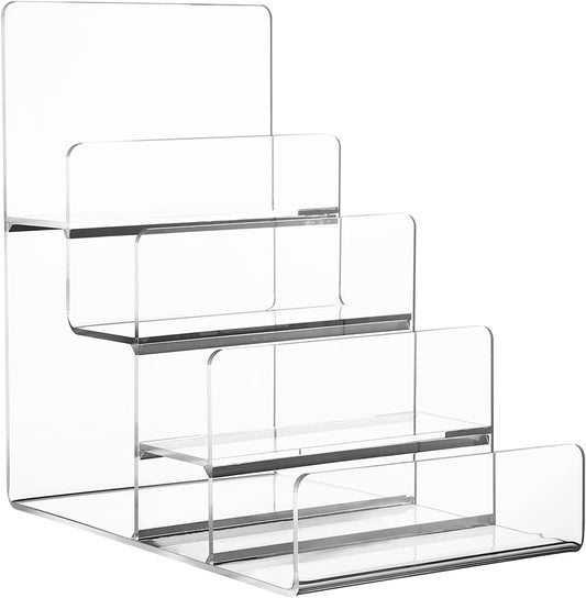 Acrylic Display Stand, 4-Tier Clear Shelf for Perfume, Purse, Cologne, Jewelry, and Collectibles, Desktop Acrylic Riser Rack for Retail or Home Use, 16 x 15.5 x 10 cm, Clear