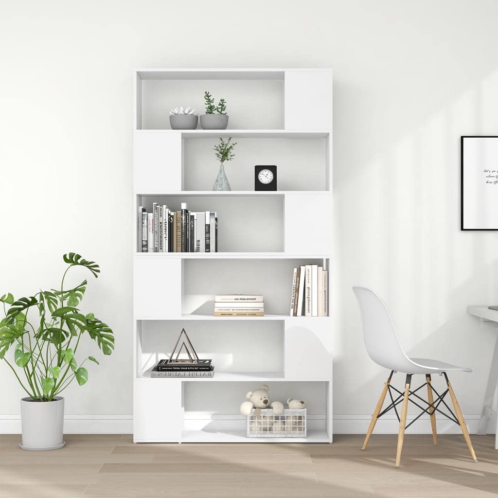 Puraday Tall Bookcase and Divider, White 100 x 24 x 188 cm, Modern Wall Shelf and Wooden Room Divider with an Elegant and Classic Design, Large Geometric Bookcase