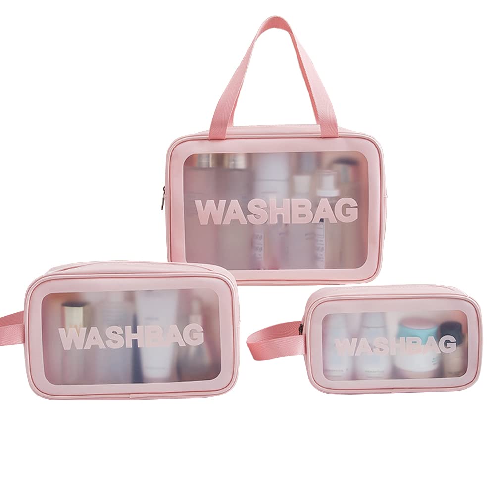 Toiletry Bag for Women Clear Travel Bags for Toiletries Portable PVC Large Clear Makeup Cosmetic Toiletry Organizer Bag Waterproof Transparent Small Clear Handbag for Women, 3PCS Pink 02, Journey