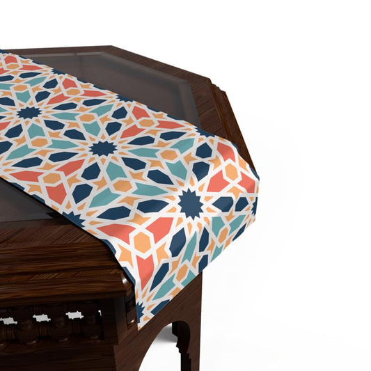 Ramadan's Unique Arabesque Velvet Runner, a Multicolor 35x140 cm Decorative Centerpiece with a Classic Islamic Pattern, brings Timeless Elegance to your Ramadan and Festive Dining Decor