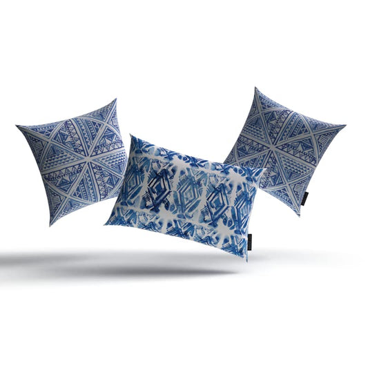 Glam Set Velvet Cushion Cover in Blue & White, a plush decorative pillow with a sophisticated and glamorous pattern, 40x40 cm, perfect for adding a luxurious accent to your sofa or bed