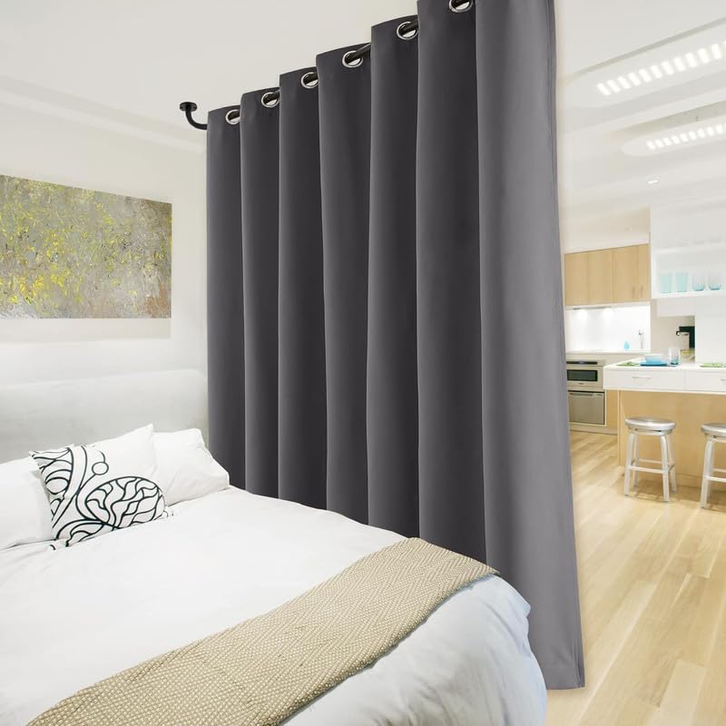 INtex CURTAINS HOUSE 100% Blackout Curtains - Double Layer Drapes for Full Darkness & Energy Saving Blocking Window Panels for Bedroom, Living Room & Office Grey 150W X 260L CM