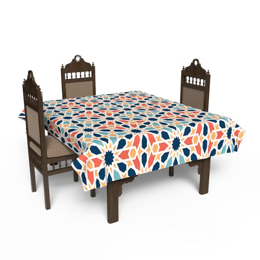 Islamic Arabesque Waterproof Tablecloth, a Multicolor 140x140 cm Square Table Cover of Spillproof Polyester with an Islamic Pattern, a Durable Protector for Festive Family Gatherings