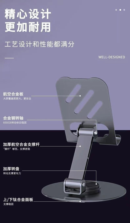 KM TECHNOLOGY Cellphone Stands Holders Desktop Metal 360 Rotatable Height Adjustable Foldable Cell Phone Stand for Recording Charger Compatible with iPhone, Samsung and More (Black)