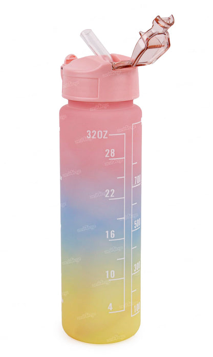 Zest 4 Toyz Water Bottle with Time Marker Sipper Strap Straw and Stickers, Leakproof Durable BPA Free Non-Toxic for Office Gym Travel Sports School for Kids Adults - 900 ml (Baby Pink)