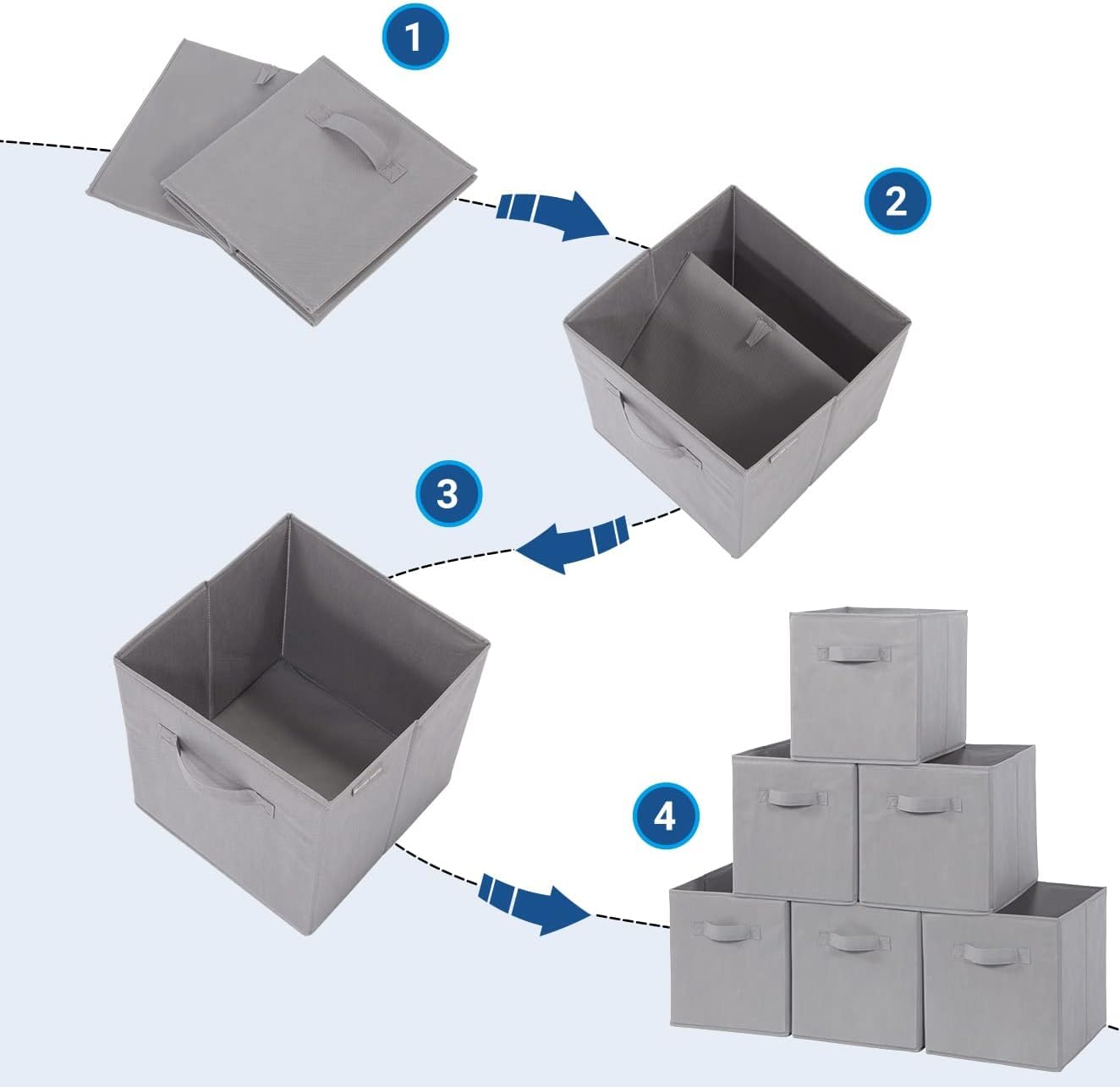 EOGILY Collapsible Fabric Storage Cubes Organizer, Set of 6 Home Foldable Collapsible Storage Box, Fabric Cubby Organizer Baskets with Dual Handles, Cube Storage Bins for Shelf, Home and Office