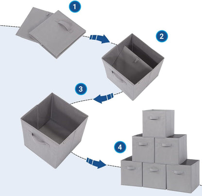 EOGILY Collapsible Fabric Storage Cubes Organizer, Set of 6 Home Foldable Collapsible Storage Box, Fabric Cubby Organizer Baskets with Dual Handles, Cube Storage Bins for Shelf, Home and Office