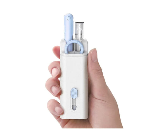 7 In 1 Keyboard Cleaning Brush Kit, Multifunctional Keyboard Earphone Cleaner Tools with Flannel Sponge, Spray Bottle, Keycap Buckle, High-density Brush and Cleaning Pen (blue)