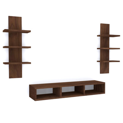 Chipboard WalLMounted TV Entertainment Unit in Brown, Set Top Box Stand for Living Room, Multipurpose Storage Display Rack, Wooden Floating Furniture, Modern Design
