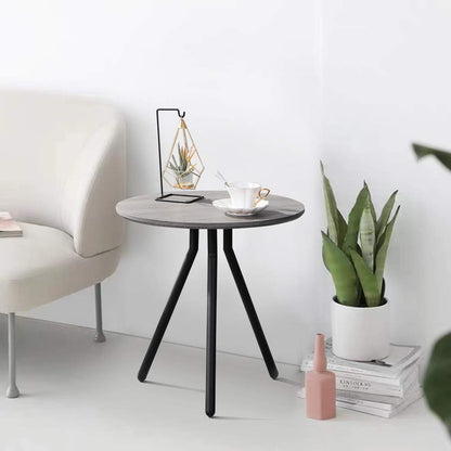 Retro Wood Side End Table for Sofa Small Round Modern Coffee Table 50cm with Black Metal Legs for Living Room, Grey