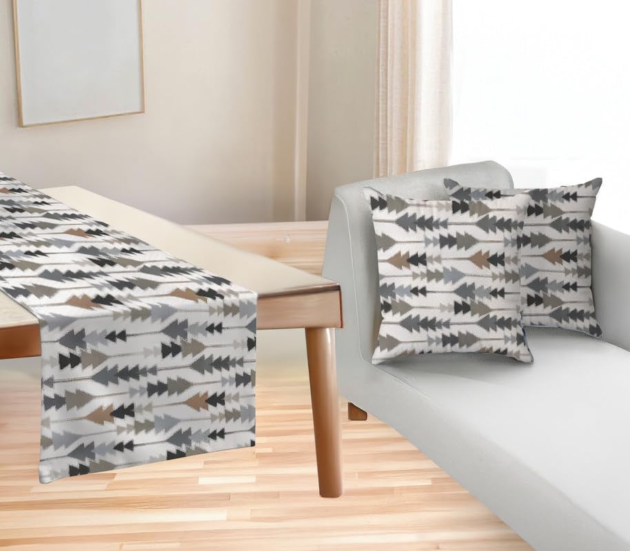 INTEX HOME Sofia Elegance 3-Piece Set – Linen Velvet Table Runner 45x135 cm - 2 Cushion Covers 40X40 cm – Elegant Home Décor for Dining Table & Living Room – Grey