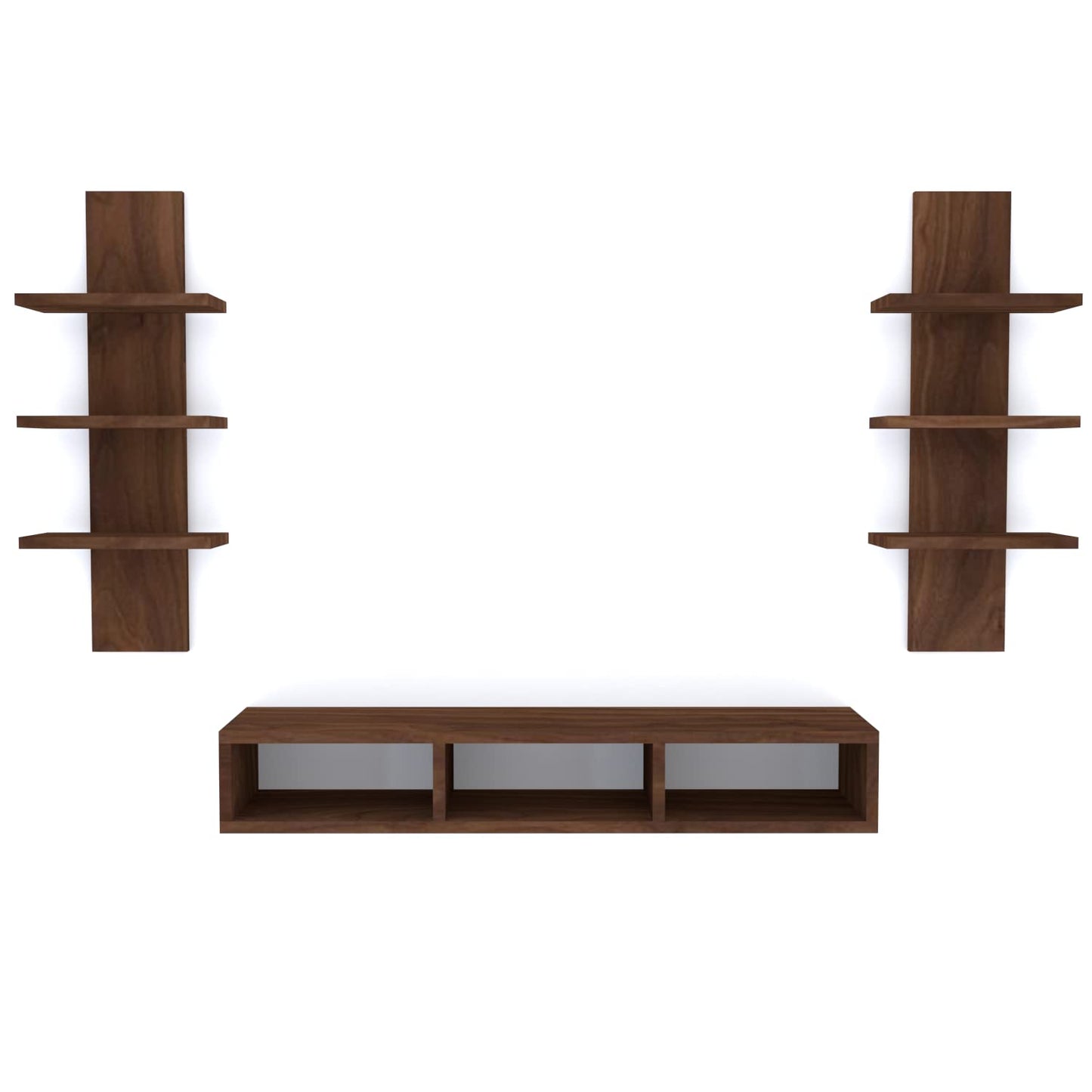 Chipboard WalLMounted TV Entertainment Unit in Brown, Set Top Box Stand for Living Room, Multipurpose Storage Display Rack, Wooden Floating Furniture, Modern Design
