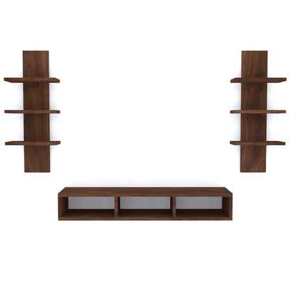 Chipboard WalLMounted TV Entertainment Unit in Brown, Set Top Box Stand for Living Room, Multipurpose Storage Display Rack, Wooden Floating Furniture, Modern Design