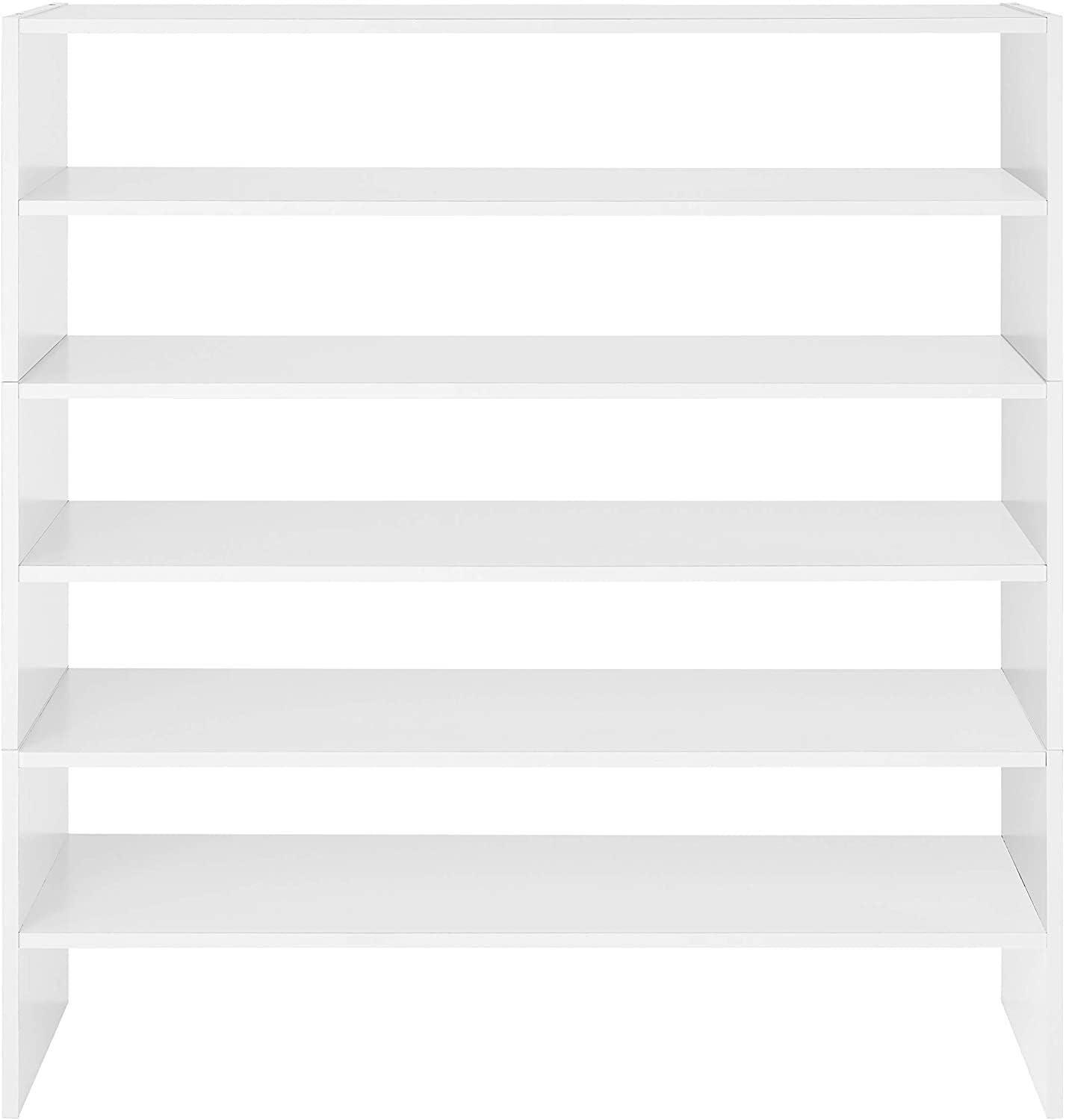 Wooden Stackable Shoe Rack with 2 Shelves, 61cm Wide Open Storage Organizer in a Clean White Finish, Simple and Versatile Footwear Stand for Entryway or Closet