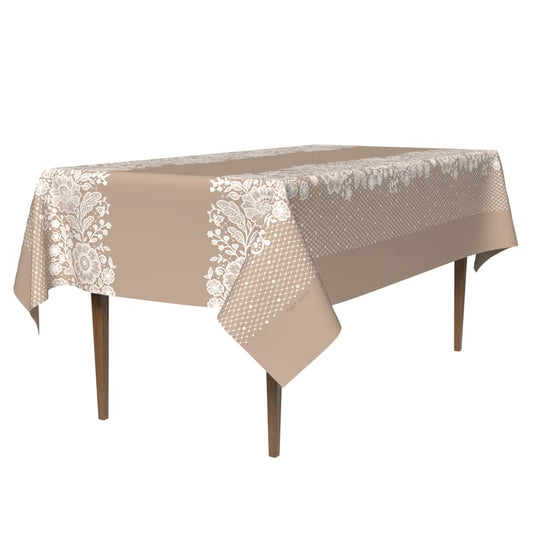 Slate Waterproof Tablecloth in Beige & White, a 140x300 cm Rectangular Table Cover of Modern Spillproof Polyester, a Chic Stain-Resistant Protector for Large Contemporary Tables