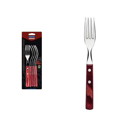 6-Piece Steak Fork Set, Stainless Steel Blades, Durable Treated Polywood Handles, Comfortable Grip, Heat-Resistant, Elegant Red Design, Perfect for Everyday Dining and Special Occasions